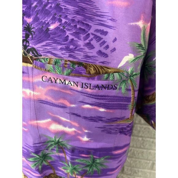Paradise Men Purple Cayman Islands Tropical Short Sleeve Shirt Size L - Picture 8 of 11